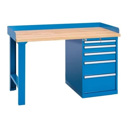 Lista International Industrial Workbench w/Leg, 5 Drawer Cabinet, Butcher Block Top - Blue XSWB40-60BT/BB